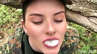 army girl sucks and swallows