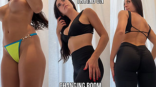 Trying on Tight Shorts and Top in a Fitting Room