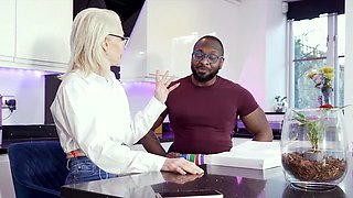 GILF Jacy Rides Axel Hard in Neon Kitchen