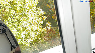 Horny Secretary Gets Home to Work and Fucks Boyfriend Wearing Glasses and Pantyhose