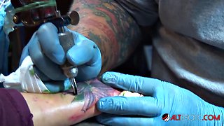 Shyla Stylez Flashes Big Tits Getting Inked